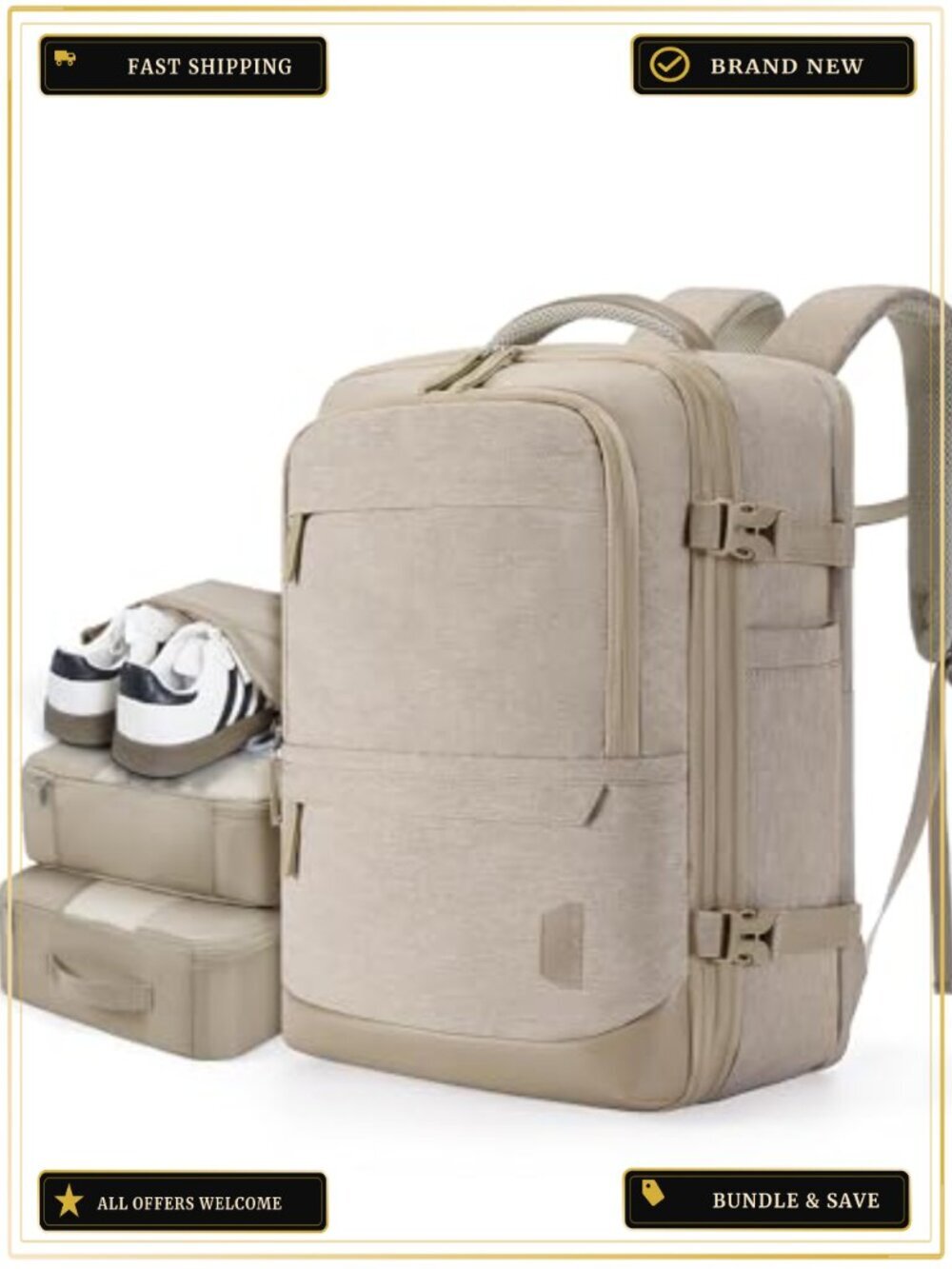 Expandable Travel Backpack Carry On Daypack Fits 17" Laptop Water Resistant